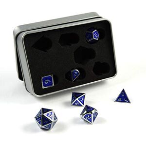 shibby 7x polyhedral Metal Steampunk dice set for role and tabletop games in silver blue including storage box shibby 7x polyhedral Metal Steampunk dice set for role and tabletop games in silver blue including storage box