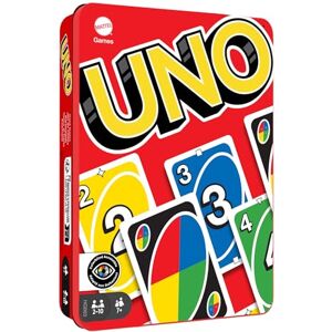 Mattel UNO Card Game with Collectible Storage Tin, Card Games for Kids, Adults, Families, Travel Game, 112 Cards and Instructions, Gift for 7 Year Olds and Up, HGB63 Mattel UNO Card Game with Collectible Storage Tin, Card Games for Kids, Adults, Families, Travel Game, 112 Cards and Instructions, Gift for 7 Year Olds and Up, HGB63