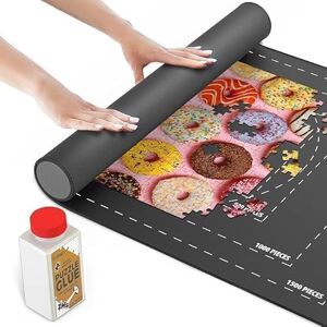 Point Games Rubber Puzzle Mat, Jigsaw Roll Up Mat for Puzzles Jigsaw Mat 1500 Pieces Protector, Saver, Organizer, Non-Slip Rubber Bottom, Polyester Top w/Storage Bag + Bonus Puzzle Glue Point Games Rubber Puzzle Mat, Jigsaw Roll Up Mat for Puzzles Jigsaw Mat 1500 Pieces Protector, Saver, Organizer, Non-Slip Rubber Bottom, Polyester Top w/Storage Bag + Bonus Puzzle Glue
