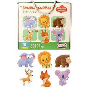Family Classics A to Z Jungle Animals Matching Jigsaw Puzzle, 6-in-a-Box Set, 39 Pieces, for Ages 18 Months and Up Family Classics A to Z Jungle Animals Matching Jigsaw Puzzle, 6-in-a-Box Set, 39 Pieces, for Ages 18 Months and Up