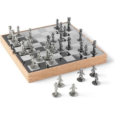 Umbra Buddy Chess Set For Kids & Adults – Modern Original Chessboard Game Made of Metal With Nickel & Titanium Finish – Measures 13 x 13 x 1 ½" (33 x 33 x 3.8 cm) Velvet Bottom for Easy Moving Umbra Buddy Chess Set For Kids & Adults – Modern Original Chessboard Game Made of Metal With Nickel & Titanium Finish – Measures 13 x 13 x 1 ½" (33 x 33 x 3.8 cm) Velvet Bottom for Easy Moving