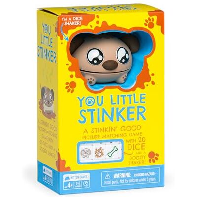 Exploding Kittens You Little Stinker Dog, 2-5 Players, Ages 4+ Dice Game Shake the dog, roll dice, and match picture cards in this quick-to-learn kids dice game made for silly family game night. Exploding Kittens You Little Stinker Dog, 2-5 Players, Ages 4+ Dice Game Shake the dog, roll dice, and match picture cards in this quick-to-learn kids dice game made for silly family game night.