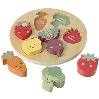 ORANGE TREE Happy Veggies Wooden Puzzle Board Includes 6 Play Food Vegetables Shape Sorter Wooden Puzzles for 1 Year Old, Toddler Educational Montessori Early Development & Activity Toys by Toys ORANGE TREE Happy Veggies Wooden Puzzle Board Includes 6 Play Food Vegetables Shape Sorter Wooden Puzzles for 1 Year Old, Toddler Educational Montessori Early Development & Activity Toys by Toys
