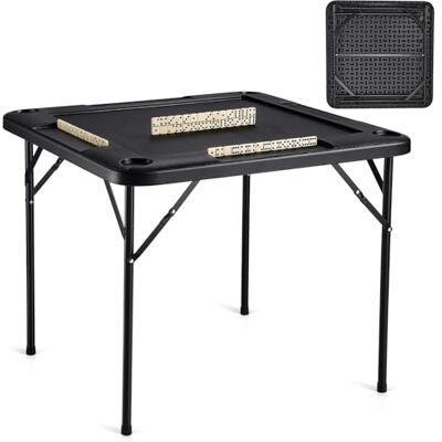 VEVOR Mahjong Table, Square 4 Player Folding Card Table with 4 Cup Holders & 4 Chip Trays, Portable Domino Game Table with 1 Set of Dominoes for Mahjong Poke Puzzles, 35.4 x 35.4-inch, Black VEVOR Mahjong Table, Square 4 Player Folding Card Table with 4 Cup Holders & 4 Chip Trays, Portable Domino Game Table with 1 Set of Dominoes for Mahjong Poke Puzzles, 35.4 x 35.4-inch, Black