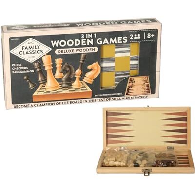 Atoz 3-in-1 Deluxe Wooden Games Set, Chess Checkers Backgammon, Family Classic Board Games, Ages 8+ Atoz 3-in-1 Deluxe Wooden Games Set, Chess Checkers Backgammon, Family Classic Board Games, Ages 8+