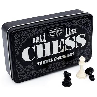 Robert Frederick The Gentleman’s Emporium: Chess Travel Set Portable Fold-Out Board Game in Stylish Tin Classic Chess Set with Pieces & Folding Board, Black Robert Frederick The Gentleman’s Emporium: Chess Travel Set Portable Fold-Out Board Game in Stylish Tin Classic Chess Set with Pieces & Folding Board, Black