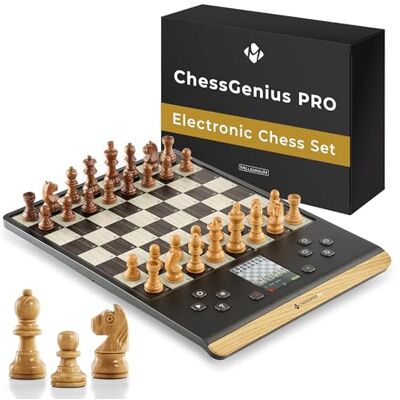MILLENNIUM ChessGenius Pro Wood Edition chess computer Elegant wooden look with real wooden pieces, user-friendly operation, mobile and versatile, ideal for hobby players with AI learning functions MILLENNIUM ChessGenius Pro Wood Edition chess computer Elegant wooden look with real wooden pieces, user-friendly operation, mobile and versatile, ideal for hobby players with AI learning functions