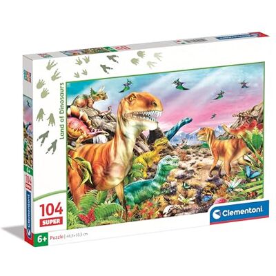 Clementoni 25779 Jigsaw Land of Dinosaurs 104 Pieces-Supercolor Children 6-8 Years, Cartoon, Gift for Boy/Girls, Puzzle for Kids, Made in Italy, Multicolor Clementoni 25779 Jigsaw Land of Dinosaurs 104 Pieces-Supercolor Children 6-8 Years, Cartoon, Gift for Boy/Girls, Puzzle for Kids, Made in Italy, Multicolor
