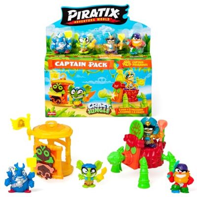 PIRATIX ADVENTURE WORLD Crazy Jungle Series – Captain Pack Pharaonix: 4 Piratix, 1 golden Captain, 4 neon accessories, 1 Cage, 1 Cannon, 2 neon treasures, 2 neon flags. Pack 1 out of 8 PIRATIX ADVENTURE WORLD Crazy Jungle Series – Captain Pack Pharaonix: 4 Piratix, 1 golden Captain, 4 neon accessories, 1 Cage, 1 Cannon, 2 neon treasures, 2 neon flags. Pack 1 out of 8