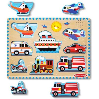 Spin Master Melissa & Doug Vehicles Sound Puzzle Wooden Peg Puzzle With Light-Activated Sound Effects (8 pcs) Puzzles for Toddlers, Wooden Puzzles For Kids Ages 2+ Spin Master Melissa & Doug Vehicles Sound Puzzle Wooden Peg Puzzle With Light-Activated Sound Effects (8 pcs) Puzzles for Toddlers, Wooden Puzzles For Kids Ages 2+