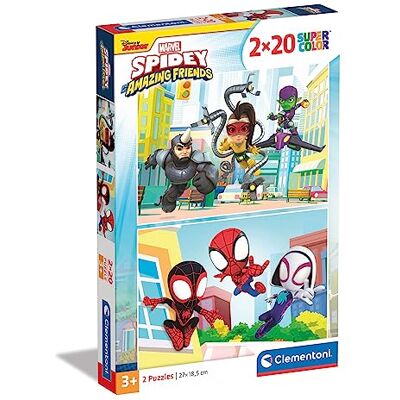 Clementoni 24794 2x20pcs Supercolor Marvel Spidey and His Amazing Friends-2 X 20-Piece Jigsaw Puzzle for Kids Age 3, Multicolor, Medium Clementoni 24794 2x20pcs Supercolor Marvel Spidey and His Amazing Friends-2 X 20-Piece Jigsaw Puzzle for Kids Age 3, Multicolor, Medium