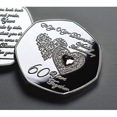 The Commemorative Coin Company 60TH DIAMOND WEDDING ANNIVERSARY Silver Commemorative with Diamante Gemstone. Gift/Present 60 Sixty Years Together Sixtieth The Commemorative Coin Company 60TH DIAMOND WEDDING ANNIVERSARY Silver Commemorative with Diamante Gemstone. Gift/Present 60 Sixty Years Together Sixtieth
