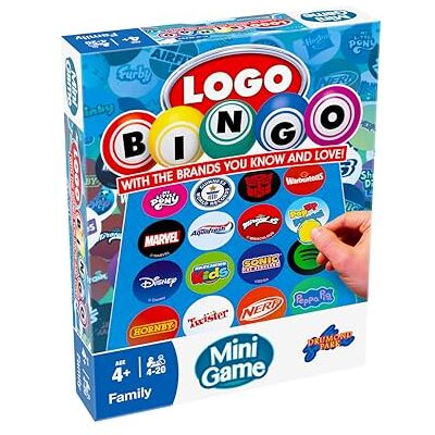 TOMY LOGO Bingo Mini Game, Fast Paced Family Bingo Board Game with Iconic Brands and Characters, Travel Size Party Game for Kids and Adults, Easy Fun Group Game for 4 to 20 Players Age 4+ TOMY LOGO Bingo Mini Game, Fast Paced Family Bingo Board Game with Iconic Brands and Characters, Travel Size Party Game for Kids and Adults, Easy Fun Group Game for 4 to 20 Players Age 4+