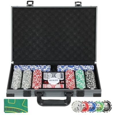 SPORTNOW 400-Piece Poker Chips Set, ABS Case, Texas Holdem Poker Set, Grey Casino Texas Holdem, 11.5g Numbered Chips, Two Decks of Cards, Dealer, Five Dices, Mat, Lightweight SPORTNOW 400-Piece Poker Chips Set, ABS Case, Texas Holdem Poker Set, Grey Casino Texas Holdem, 11.5g Numbered Chips, Two Decks of Cards, Dealer, Five Dices, Mat, Lightweight