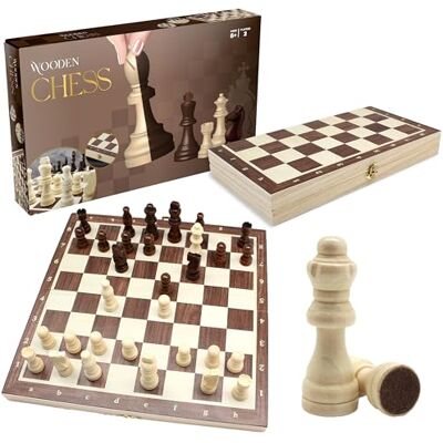 ROO GAMES WOODEN CHESS SET Eco-Friendly Pine Wood Chess Board with Foldable Design & Travel Chess Set Features Includes Full 32-Piece Set & Storage, Suitable for Kids & Adults ROO GAMES WOODEN CHESS SET Eco-Friendly Pine Wood Chess Board with Foldable Design & Travel Chess Set Features Includes Full 32-Piece Set & Storage, Suitable for Kids & Adults