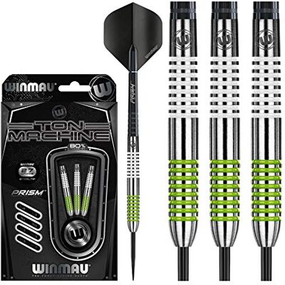 WINMAU Darts Ton Machine Professional Tungsten Darts Set with Prism Flights and Shafts (Stems) 22g 23g 24g 26g 27g Gram Steeltip Dart Set (Green, 27g) WINMAU Darts Ton Machine Professional Tungsten Darts Set with Prism Flights and Shafts (Stems) 22g 23g 24g 26g 27g Gram Steeltip Dart Set (Green, 27g)