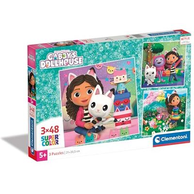 Clementoni 25295 Gabby's Dollshouse Supercolor Dollhouse-3x48 Pieces (3 Included), Jigsaw Kids Age 5, Puzzle Cartoon, Made in Italy Clementoni 25295 Gabby's Dollshouse Supercolor Dollhouse-3x48 Pieces (3 Included), Jigsaw Kids Age 5, Puzzle Cartoon, Made in Italy