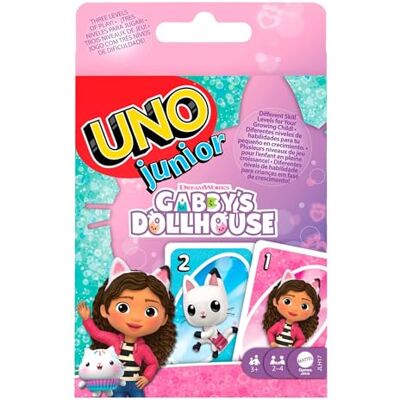 Mattel UNO junior Gabby's Dollhouse Card Game for Ages 3+ Pre-School Age Learning Game for 2-4 Players with 3 Levels of Play for Family Game Night & Kids Birthday Parties, JLH17 Mattel UNO junior Gabby's Dollhouse Card Game for Ages 3+ Pre-School Age Learning Game for 2-4 Players with 3 Levels of Play for Family Game Night & Kids Birthday Parties, JLH17