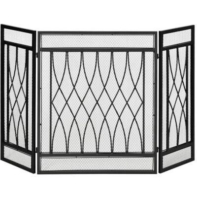 HOMCOM 126cm 3-Panel Metal Folding Fireplace Screen Heat Protective Guard Flame, Child Pet Home Spark Barrier Surround, w/ Mesh Pattern HOMCOM 126cm 3-Panel Metal Folding Fireplace Screen Heat Protective Guard Flame, Child Pet Home Spark Barrier Surround, w/ Mesh Pattern
