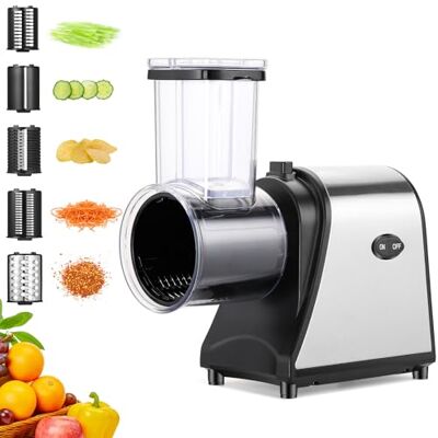 Nictemaw 250 W Electric Vegetable Cutter, 5-in-1 Vegetable Slicer with Extra Large Filling Opening, Multifunctional Kitchen Grater for Fruit, Vegetables & Cheese Nictemaw 250 W Electric Vegetable Cutter, 5-in-1 Vegetable Slicer with Extra Large Filling Opening, Multifunctional Kitchen Grater for Fruit, Vegetables & Cheese