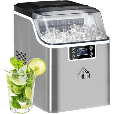 HOMCOM 20kg/Day Ice Maker Machine Countertop Stainless Steel 3.2L Silver Portable Ice Cube Maker, 2 Ways to Add Water, 24 Pcs Ready in 14 Mins, Adjustable Cube Size, Self-Cleaning, Scoop & Basket HOMCOM 20kg/Day Ice Maker Machine Countertop Stainless Steel 3.2L Silver Portable Ice Cube Maker, 2 Ways to Add Water, 24 Pcs Ready in 14 Mins, Adjustable Cube Size, Self-Cleaning, Scoop & Basket