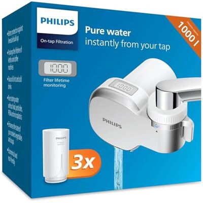Philips Water Ontap Filter AWP3705P3/10 MICROFILTRATION with Digital Display and 3 Replacement cartridges, 1000 L Filtration Capacity, White Philips Water Ontap Filter AWP3705P3/10 MICROFILTRATION with Digital Display and 3 Replacement cartridges, 1000 L Filtration Capacity, White