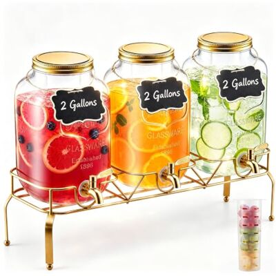 VEVOR Beverage Dispenser, 3 Pack 8L Drink Dispensers for Parties, Glass Juice Dispenser with Metal Stand, Stainless Steel Spigot, Infuser, Iced Tea Lemonade Juice Water Dispensers for Parties VEVOR Beverage Dispenser, 3 Pack 8L Drink Dispensers for Parties, Glass Juice Dispenser with Metal Stand, Stainless Steel Spigot, Infuser, Iced Tea Lemonade Juice Water Dispensers for Parties