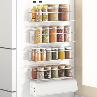 Roysili Magnetic Spice Rack Organizer For Refrigerator Fridge Space Saving White 2 Pack With Paper Towel Holder Roysili Magnetic Spice Rack Organizer For Refrigerator Fridge Space Saving White 2 Pack With Paper Towel Holder