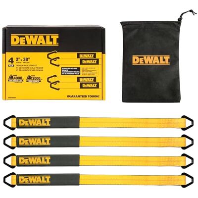 DeWalt DXBC80005 Black/Yellow 2" x 38" Premium Axle Tie Down Strap Kit (12,000 lb Break Strength) Heavy Duty Protective for Truck, Trailer, ATV, UTV, Support Hoists, 4 Pack DeWalt DXBC80005 Black/Yellow 2" x 38" Premium Axle Tie Down Strap Kit (12,000 lb Break Strength) Heavy Duty Protective for Truck, Trailer, ATV, UTV, Support Hoists, 4 Pack