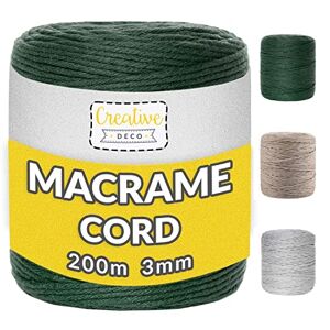 Creative Labs Deco 656 Feet Dark Green Macrame Cord   200m   3mm Thick   Cotton Rope 30 Ply String Yarn Twine Elastic Cord   for Art and Craft, DIY, Knitting, Gift Wrapping, Wall, Plant Hanger   Strong
