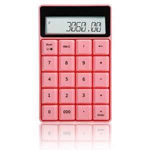 Deansh Numeric Keyboard, 2.4G Wireless Digital Keyboard Calculator with Display Screen for Home Office Business, Plug Play 20 Buttons Calculator Built-in Drainage Design(Pink)