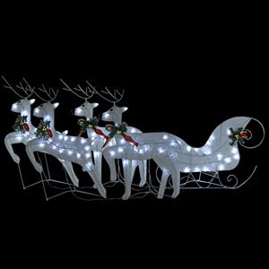 vidaXL Reindeer & Sleigh Christmas Decoration Holiday Ornament Pre-lit Glowing Reindeer and Sleigh Xmas Decoration 100 LEDs Outdoor White