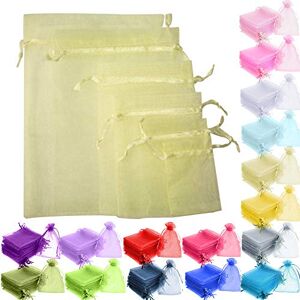 Sparkle Time to Sparkle 25pcs 5x7cm Organza Gift Bags Wedding Favour Bags Jewellery Packing Pouches Wrap Drawstring Bags, Light Yellow