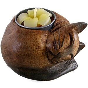 Something Different 3X Curled Cat Wooden Tealight Holder, Multi-Colour