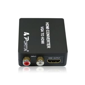 Portta HDMI Converter VGA and 3.5mm Audio R/L to HDMI Converter Box V1.3 Support 1080P and Uncompresses 2 Channel LPCM Plastic Case for HDTV Notebook Laptop Desktop PC Projector etc