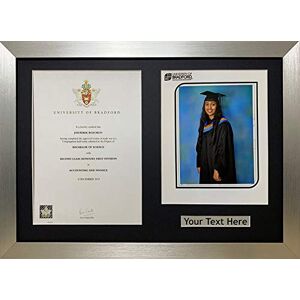Kwik Picture Framing Graduation Picture Photo Frame with Certificate Personalised with Title Holds 10" x 8" Photograph Portrait & A4 Certificate Ready to Wall Hung   20 mm Moulding   With Black Mount Silver Frame