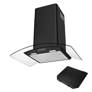 CIARRA CBC6B506 Cooker Hood 60cm Curved Glass Chimney Hood with 3 Speed Ducted&Ductless Kitchen Ventilation Extractor Fan with Carbon Filter