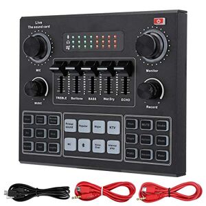 Jeankak Live Broadcast Sound Card, Bluetooth Sound Card Stereo Audio Mixer with 16 Special Effects Sound, USB Multifunction Podcast Equipment for Computer, Mobile Phone