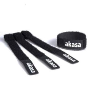 akasa 5 Black Hook and Loop Resusable Cable Ties, Easily adjusted to suit cable sizes, Made from tough and durable nylon 165x16mm