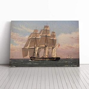 Big Box Art Christoffer Wilhelm Eckersberg Sailing Ship Canvas Wall Art Picture Print - Framed Painting - Modern Home Décor Poster - Ready to Hang Artwork for Living Room Bedroom Kitchen - 20x14 Inch