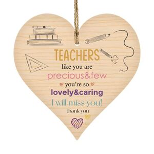 Antique Wooden & Antique - Teachers Like You Are Precious & Few You're So Lovely & Caring, I Will Miss You! Thank You.. - Wooden Hanging Heart Plaque-Sign Gift