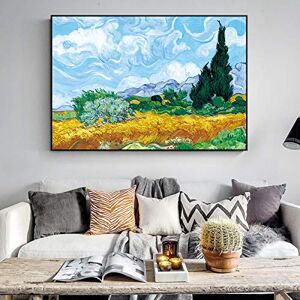 Wheatfield With Cypresses By Van Gogh Painting Replica On The Wall Landscape Wall Art Canvas Picture Decor27.5"x39.4"(70x100cm) No frame