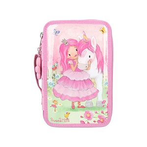 Depesche 11463 Princess Mimi Pencil Case with 2 Compartments Filled with Pens, Sharpener, Ruler, Stencils, Glue and Scissors, Pink