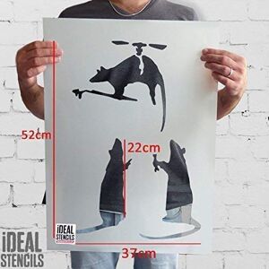 Banksy Rat Stencil, Flying Helicopter Rat   Reusable Home Decor & Art Craft Painting Stencil (37x52cm- See Images)