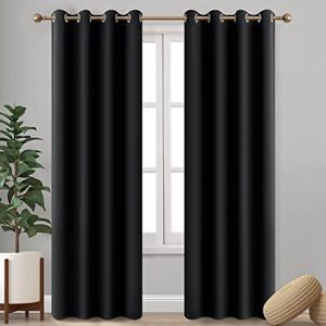 IR Imperial Rooms Imperial Rooms Blackout Curtains Eyelet Black Curtains for Bedroom 66 x 72 Inch Drop - Super Soft Thermal Insulated Ring Top Living Room Window Curtain & Drapes Pair Panel + Tiebacks (167x183cm)