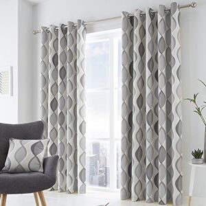 Fusion Lennox 100% Cotton Eyelet Lined Curtains, Grey/Grey, 90 x 90 Inch, w229cm (90") x d229cm (90")