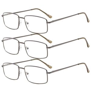 Eyekepper 3-pack Readers Rectangular Spring Temple Large Metal Reading Glasses Men Gunmetal