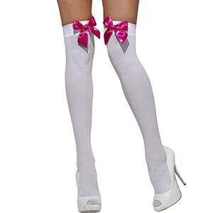 Fever Womens Opaque Hold-Ups with Bows, White with Fuchsia Bows, One Size,5020570427668