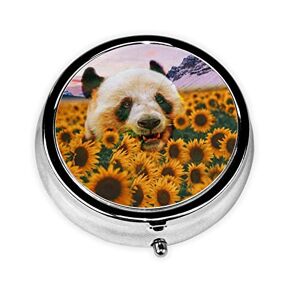 Danlim Round Pill Box Portable Stainless Steel Pill Box Small Pill Container Panda and Sunflower