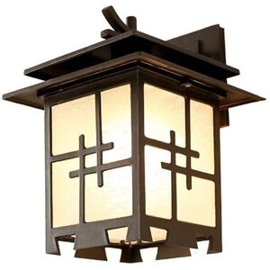 QIUHYU American Exterior Barn Wall Light Black Metal 14" High Chinese Rectangular Frame Wall Lantern Frosted Glass Wall Lamp Japanese- Aluminum Patio/Porch Lighting Fixture Wall Sconce E27/E26